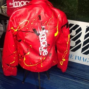 Vintage Distressed Faux Leather Splatter Jacket